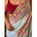 Sarees: New Arrivals: PURE GEORGATE SAREE   WITH ALL OVER  5MTR SEQUENCE WORK WITH BEAUTIFUL BORDER AND CONTRAST BANGLORI SILK BLOUSE WITH ALL.OVER BUTTIS